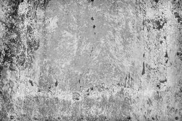 Black and white gray old cracked rusty damaged painted metal background texture close-up