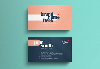 Coral and Dark Blue Business Card Layout with Typographic Accents