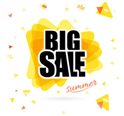 The yellow sun with the Big sale text isolated on white background. Vector summer illustration elements for poster, banner or flyers.