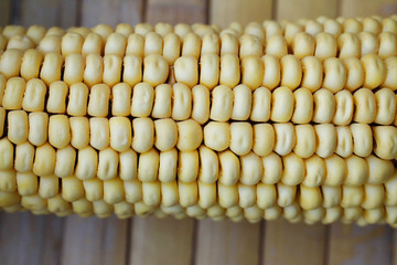 Corn on the cob kernels close-up.