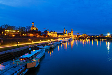 View at main landmarks in the city of Dresden, Germany at sunset
