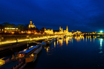 Fototapeta na wymiar View at main landmarks in the city of Dresden, Germany at sunset