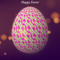 Happy Easter - Frohe Ostern, Artfully designed, abstract and colorful easter egg, 3D illustration on background with bokeh and light leaks