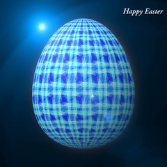 Happy Easter - Frohe Ostern, Artfully designed, abstract and colorful easter egg, 3D illustration on background with bokeh and light leaks