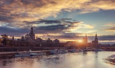 wonderful picturesque Scene. Scenic sunset view of Academy of Fine Arts and Baroque church...