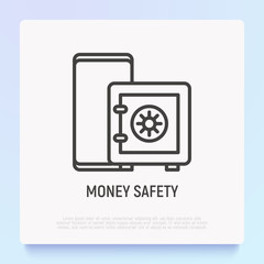 Money safety thin line icon, online banking. Modern vector illustration.