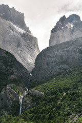 Waterfall in Torres Del Paine National Park in the Patagonia Region of Southern Chile 