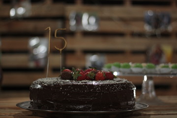 birthday cake with cream and chocolate