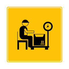worker weigh carton box icon in yellow signage