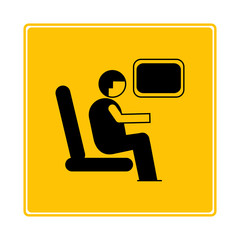 man seating in plane icon in yellow background