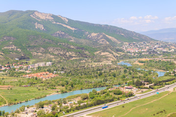 Fototapeta premium Aerial view on old town Mtskheta in Georgia