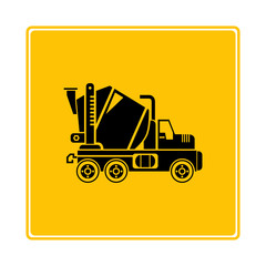 concrete mixer truck icon in yellow background