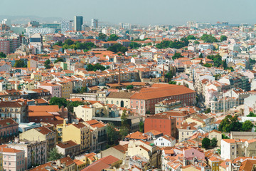 Fototapeta na wymiar Aerial View Of Lisbon City Rooftops In Portugal