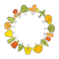 colorful spring and autumn tree border blank circle shape for text, ecology concept