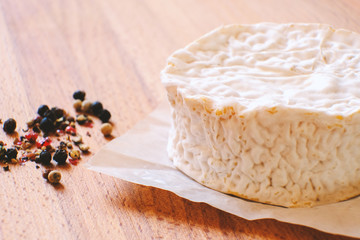Camembert cheese with mold. Cheese is good for health and digestion. The concept of healthy eating.