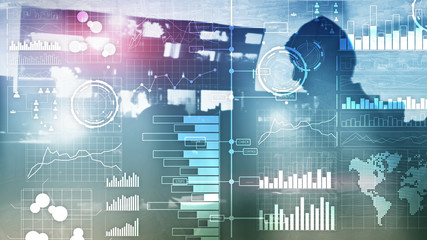 Business intelligence. Diagram, Graph, Stock Trading, Investment dashboard, transparent blurred background.