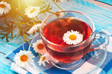 cup of tea with chamomile flowers