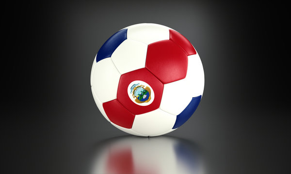 Football 3d concept. Ball with national flag of Costa Rica in the black metallic studio.
