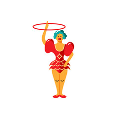 Girl is twirling a hoop. Circus performancer vector illustration isolated on white background. Flat style design element.