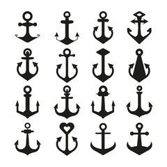 anchor icons set on white background