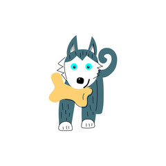 Vector illustration of husky dog in hand drawn sketch style. Flat and line design element isolated on white background.