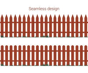 Seamless vector illustration of wooden fence. Bronw repeating gate elements with realistic wood pattern texture.