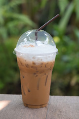 Iced coffee mocha on table