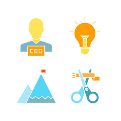 light bulb, mountain icons for business strategy concept