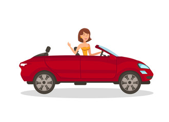 Wealthy Woman in Car Flat Vector Illustration