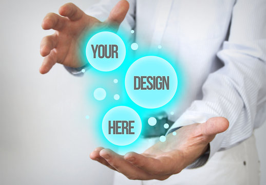 Hands with Bubble Elements Mockup