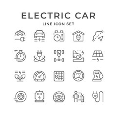 Set line icons of electric car