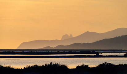 Sunset at Ses Salines..View at Es Vedra from another side of island..Ibiza.Spain.