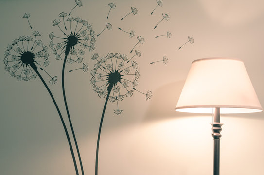 Floor Lamp Next To Dandelion Flower Wall Decal