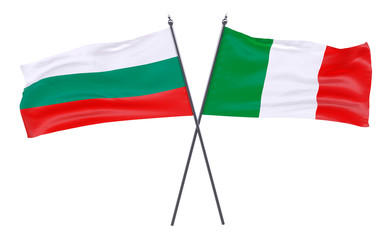 Bulgaria and Italy, two crossed flags isolated on white background. 3d image