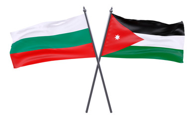 Bulgaria and Jordan, two crossed flags isolated on white background. 3d image