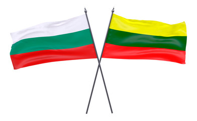 Bulgaria and Lithuania, two crossed flags isolated on white background. 3d image