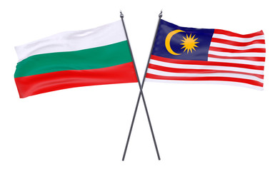 Bulgaria and Malaysia, two crossed flags isolated on white background. 3d image
