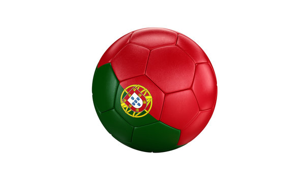 Football 3d concept. Ball with national flag of Portugal. Isolated on the white background.