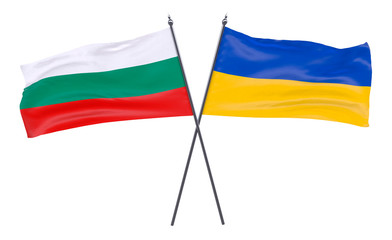 Bulgaria and Ukraine, two crossed flags isolated on white background. 3d image