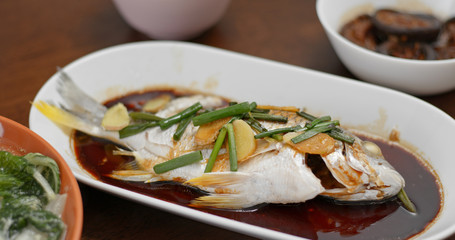 Steamed fish on dish, chinese cuisine
