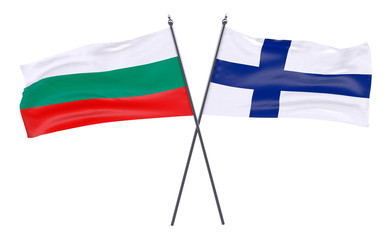 Bulgaria and Finland, two crossed flags isolated on white background. 3d image