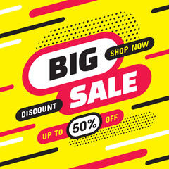 Big sale shop now - concept banner vector illustration. Discount up to 50% off creative poster layout. Promotion abstract shopping tag label.