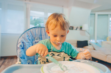 Messy kid eating