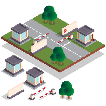 Checkpoint. Isometric. Vector illustration.