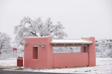 Winter snow in New Mexio highway rest area
