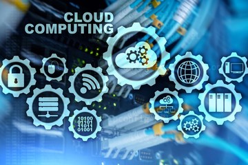 Cloud Computing, Technology Connectivity Concept on server room background.