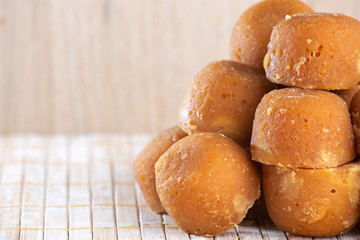 pile of panela, product derived from sugar cane
