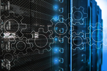 Gears mechanism, digital transformation, data integration and digital technology concept.
