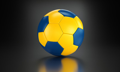 Football 3d concept. Ball with national flag of Sweden in the black metallic studio.