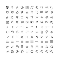 Set universal icons for web and mobile and E-commerce, online shopping and delivery elements, outline.
